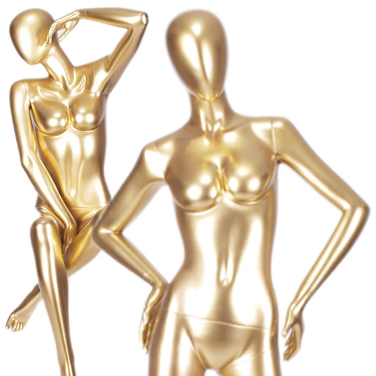 Sitting gold painting body nude big breast busty breasted girl female chest mannequins