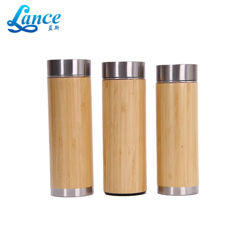 400ml Bpa Free Eco Friendly Double Wall Stainless Steel Bamboo water Bottle