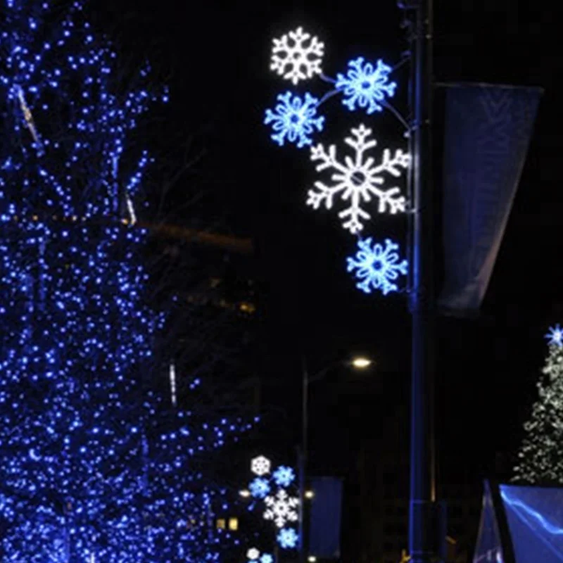 Outdoor commercial pole mounted Christmas street decorations IP65 LED rope light blue and white snowflakes