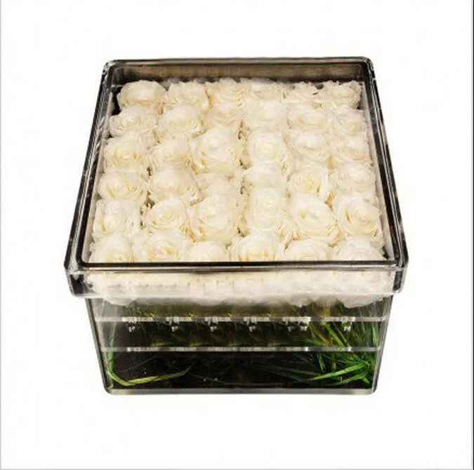 high quality Transparent clear plastic flower Acrylic rose logo flower Box with lid