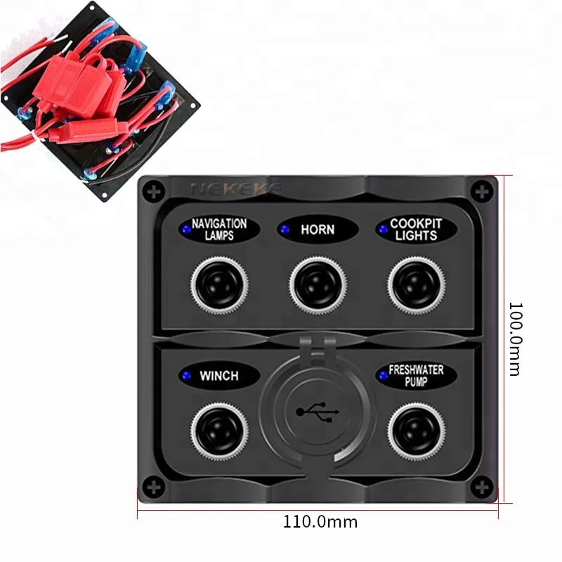 ABS Rocker switch panel 1A 2.1A 15A Fuse Marine Toggle Switch Panel With USB Charger Socket