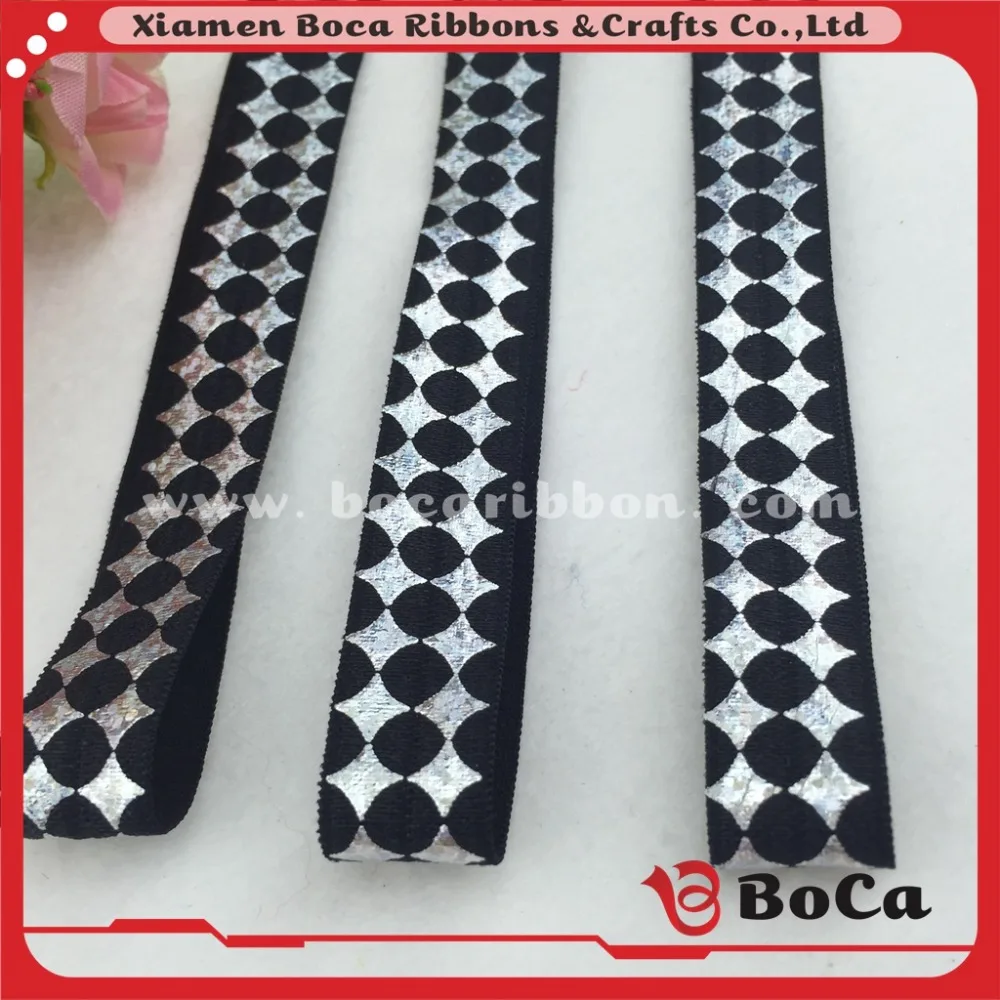 5/8 Foil Printed Fold over Elastic Ribbon For Hair Ties Headbands christmas decoration