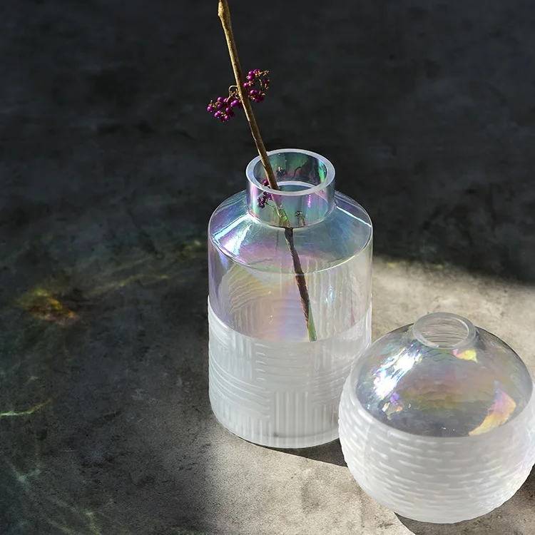 Bixuan Vases Matte White Handblown Glass Flower Arrangement Vase Iridescent Pearlescent Bottle Table Decor Centerpiece Vases