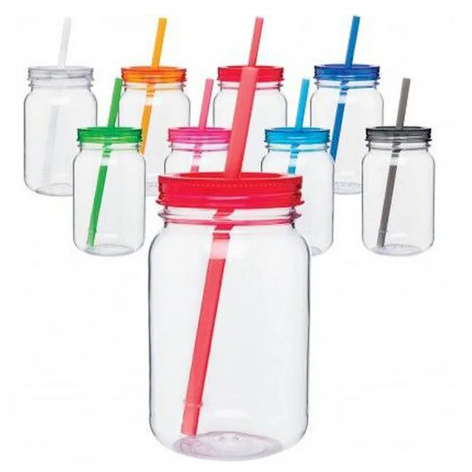 single wall mason jar water bottle, acrylic Mason Jar Sipper tumbler with Straw, 600ml Tritan Single Wall sipper plastic cup