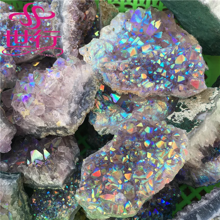 
Natural colorful aura crystal angel amethyst cluster for home decoration 