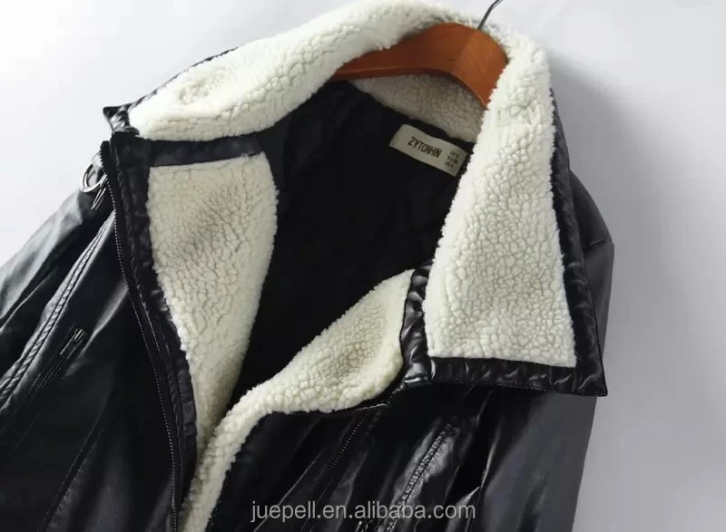 
OEM chic customized Jacket wholesale fashion women girls ladies Zippered PU Leather jacket with faux fur collar 