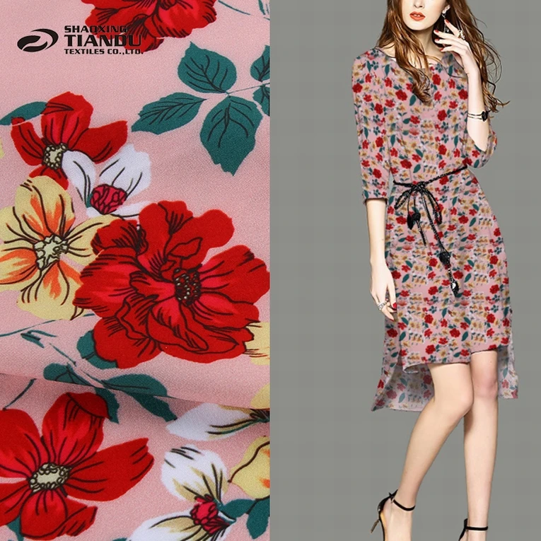 China suppliers floral woven polyester fashion print 50D plain four way fabric textile for clothes