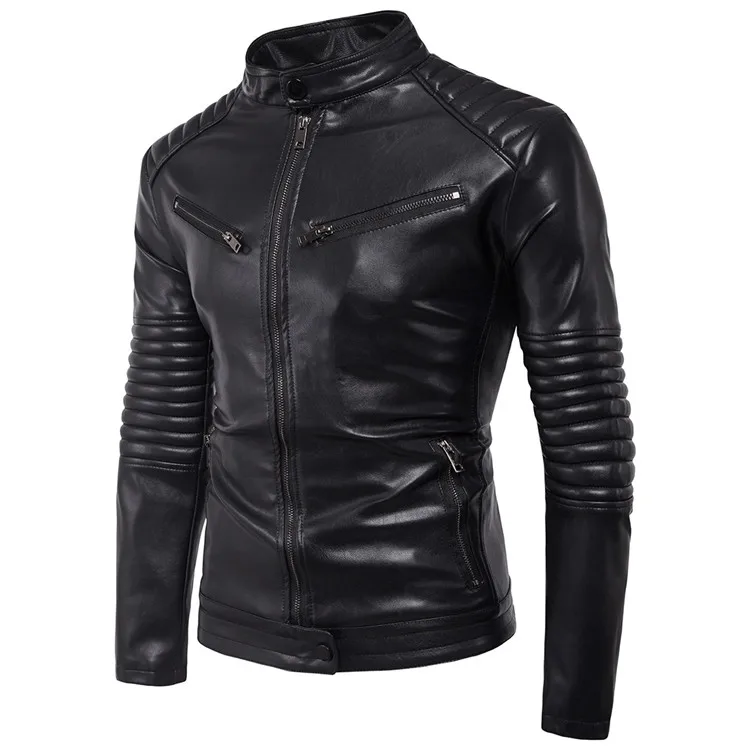 New style slim fit motorcycle pu leather jackets for man
