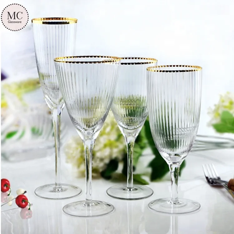 Gold Rim Hammered Glassware Red Wine Cocktail Hand Blown Italian Style Crystal Bordeaux
