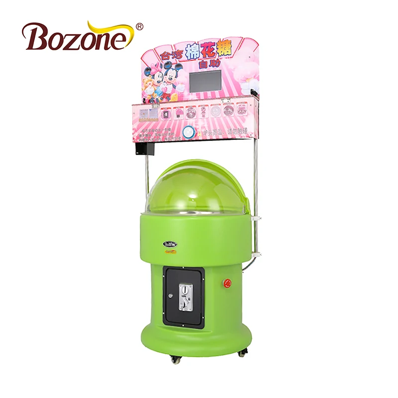 2018 newest automatic high quality fairy coin marshmallow machine green cotton candy thread making vending machine