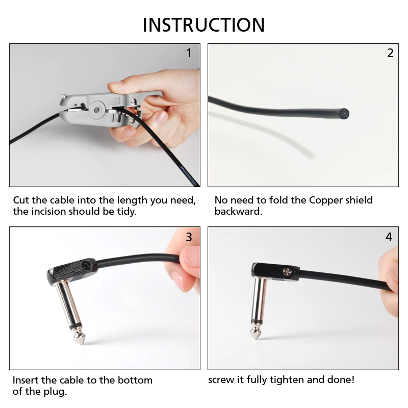 DIY New 6.35mm Solderless 1/4inch Connector L Right angle TS 6.35MM Plug For Guitar