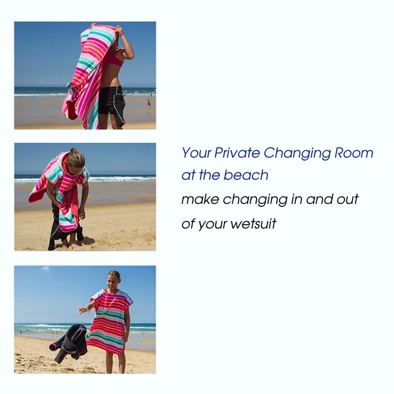 Custom Absorbent Colorful Soft Quick Dry Lightweight Microfiber Boy Girl Kids Hooded Surf Poncho Beach Towels