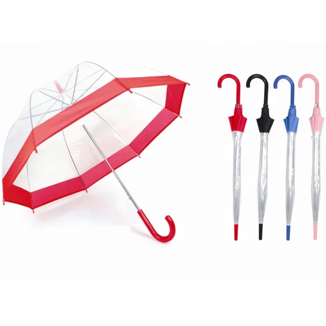 Lovely pink border clear bird cage safe and easy open kids umbrella