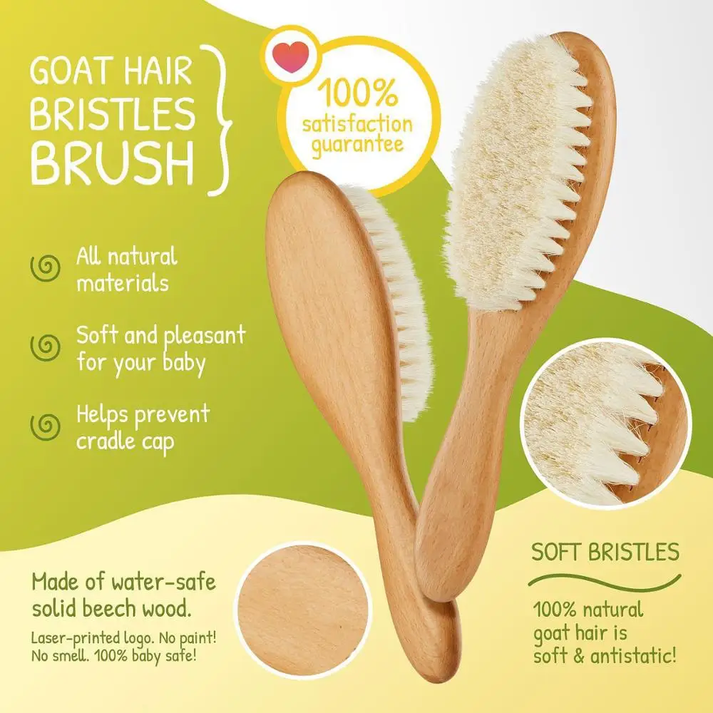 Wholesales Customized Logo Baby Hair Brush And Comb Set For Newborn, 100% Natural Wooden Boar Bristle Custom Hair Brush