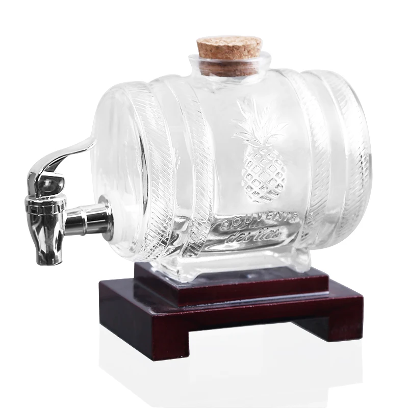 40 Oz Barrel Wine Whiskey Decanter with Wooden Stand Drink Dispenser for  Bar Hotel