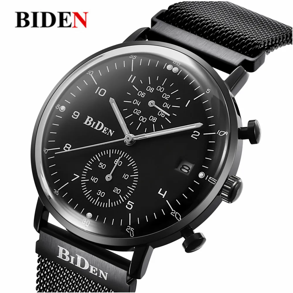 Stainless Steel Mesh Strap Alloy case japan movement chronograph Quartz simple Watch for man with five hands