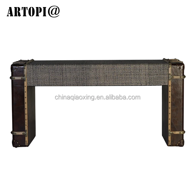 Vintage hall furniture leather rattan mat design console table with 3 drawers