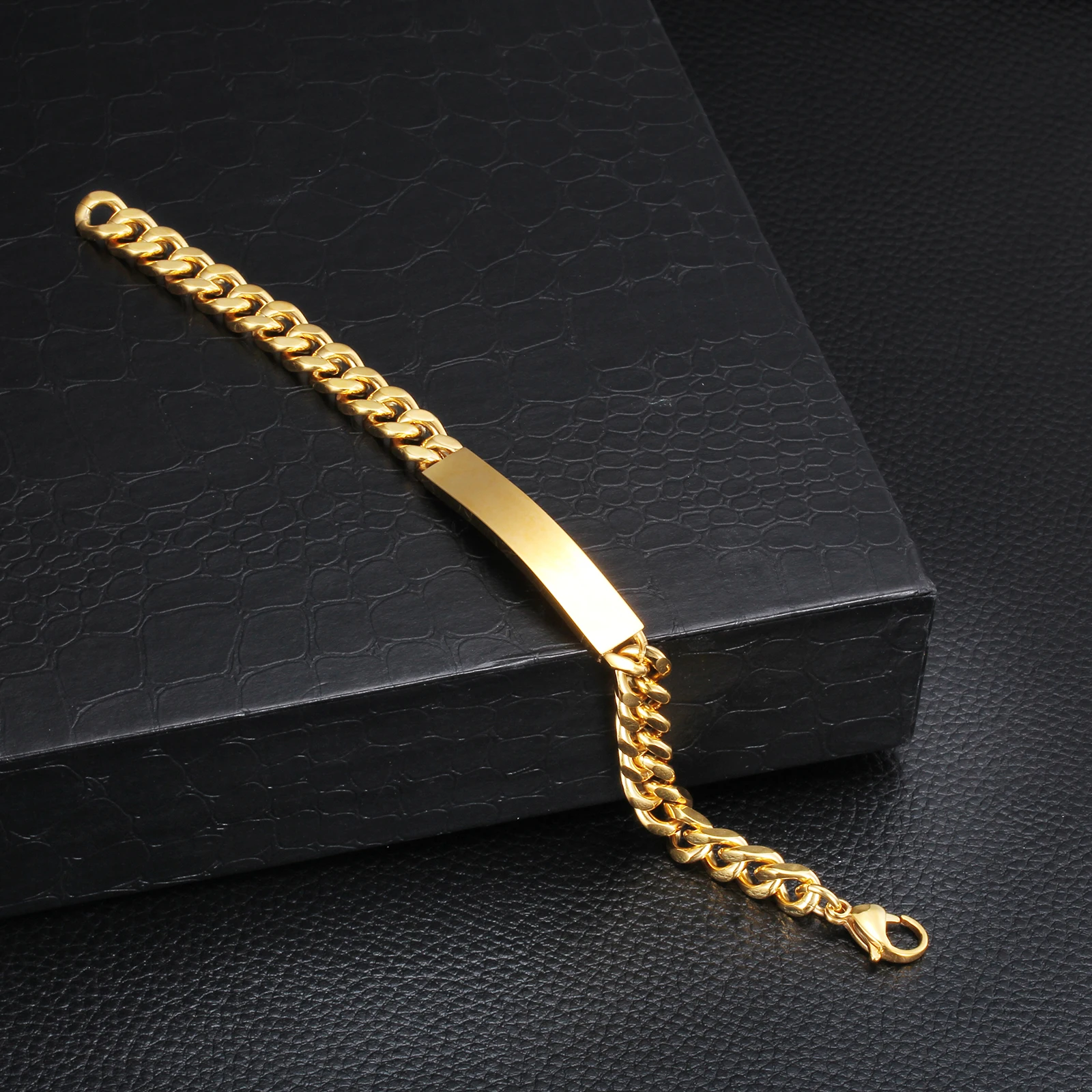 
Fashion New Mens Jewelry ID Bracelet Gold Plated Stainless Steel Chain Link Bracelet 