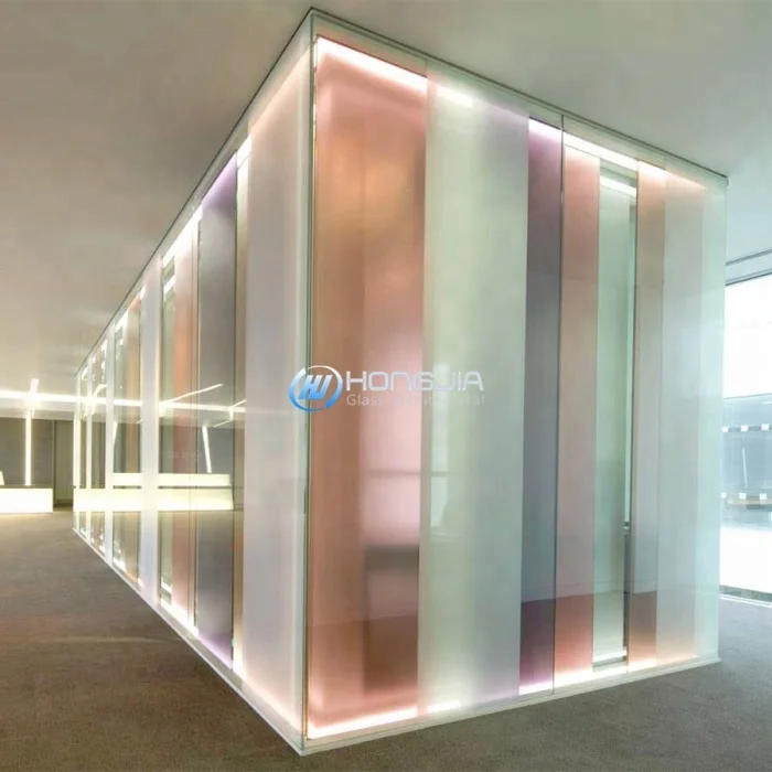 From Shenzhen Hongjia Wall Panels Manufacture Frosted Glass China Farmhouse Decor Flat Solid Acid Etched Glass Church Decoration