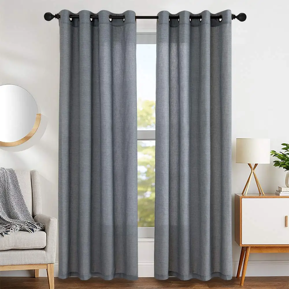New Product Comfortable Design Faux Linen Ready Made Solid Color Sheer Curtains
