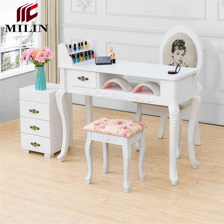 
Glass top drawers manicure salon nail table with trolley and chair 