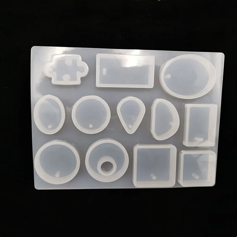 High quality 12 cells epoxy resin DIY oval stone pendant silicone mold food for silicone multishaped resin jewelry mold set