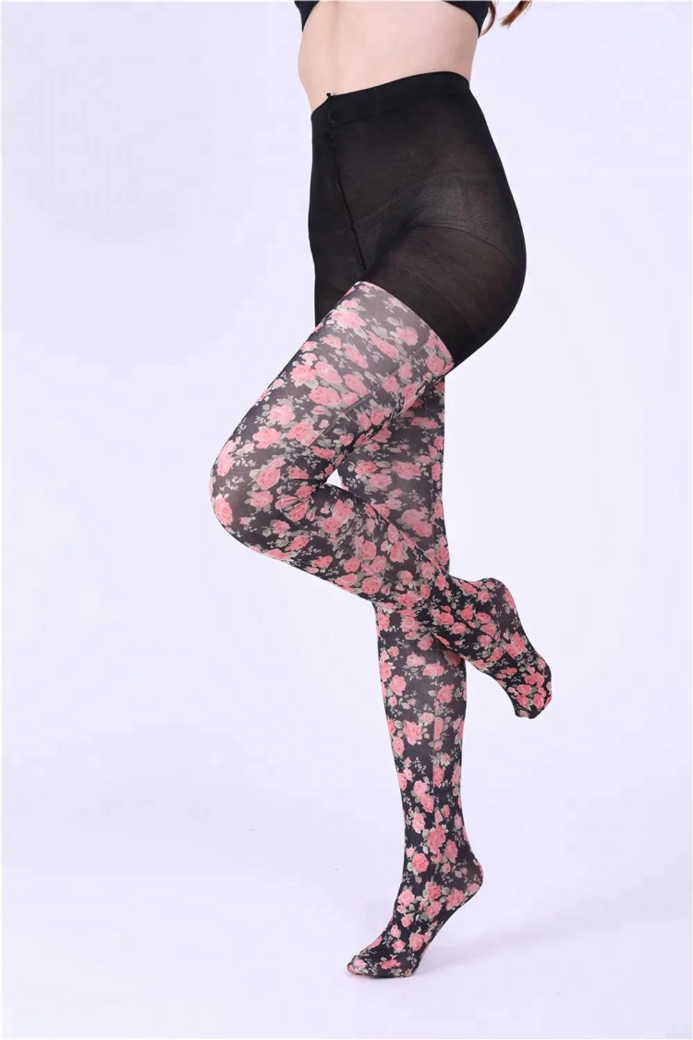 Wholesale healthy breathable non-slip sexy 360 digital flower printing nylon tights colored pantyhose