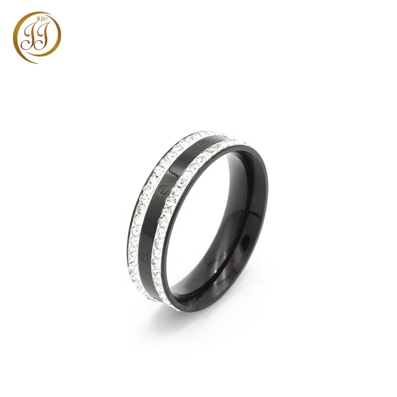 
Hottest Wholesale Price Custom Diamond Rings Black Stainless Steel Wedding Bands For Women 