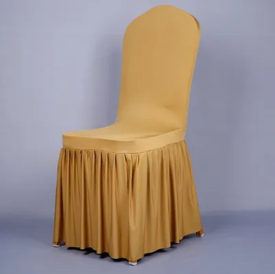 Champagne High Quality Banquet Used Spandex Plain Dyed Chair Covers With Skirt