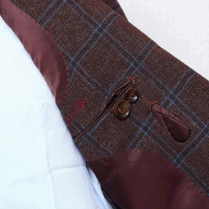 Made to measure 1 sets MOQ thick navy and red checked korea blazer set jaket suit men