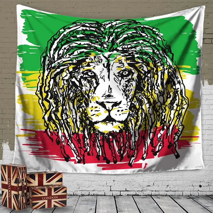  Прямая поставка из Китая настенный гобелен с принтом Rasta Lion King Size на
