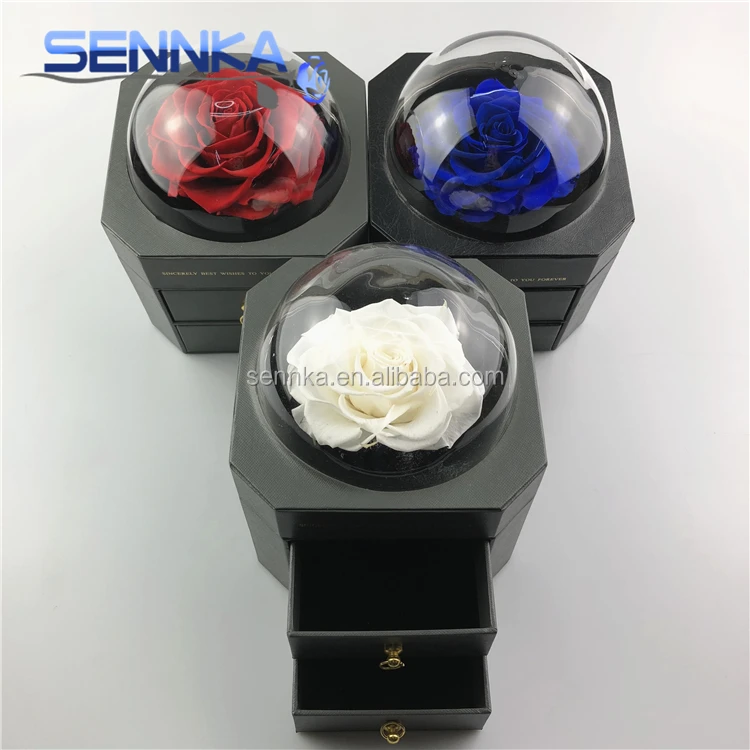 Wholesale Long Life Natural Artificial Flower Big Rose Box 9-10cm Preserved Rose Head for Gift