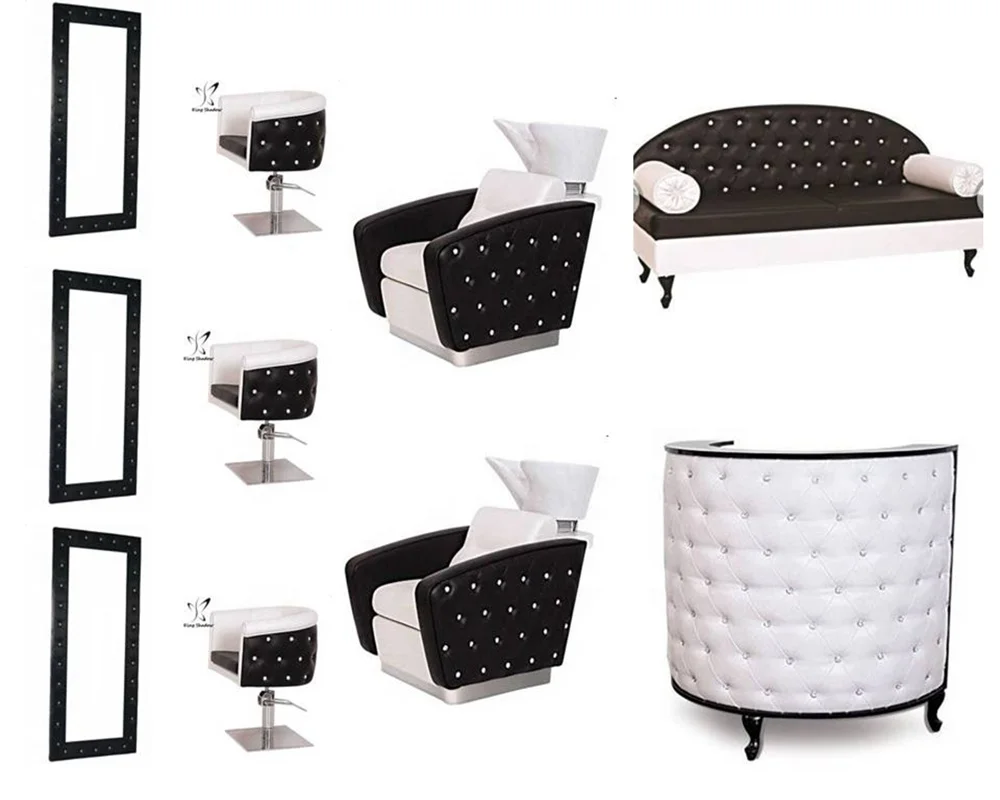 Modern salon furniture package barber shop mirror station shampoo chair metal hair salon chairs