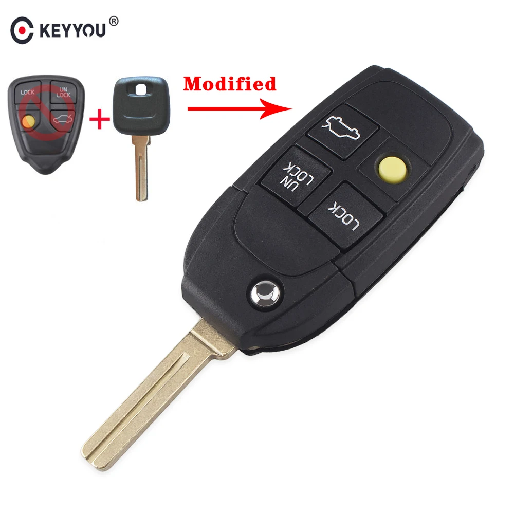KEYYOU 4 Button Folding Smart Remote Case Flip Car Key Shell Case Fit For Refit VOLVO S40 V40 V90 C70 S60 S80 S70 Replacement