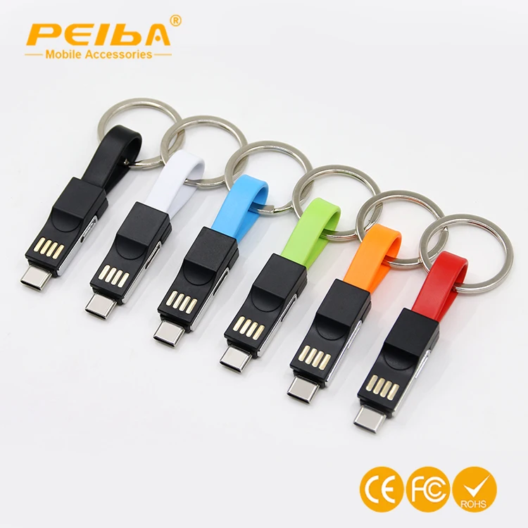 Keyring Charger Cable with USB-A to Micro USB & ISO 3 in 1 charging cable sync cord Magnetic keychain for smartphone