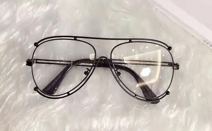 Korean Fashion Leisure Women Eyewear Hollow Flat Mirror glasses Fine Metal Frame Teenager Glasses