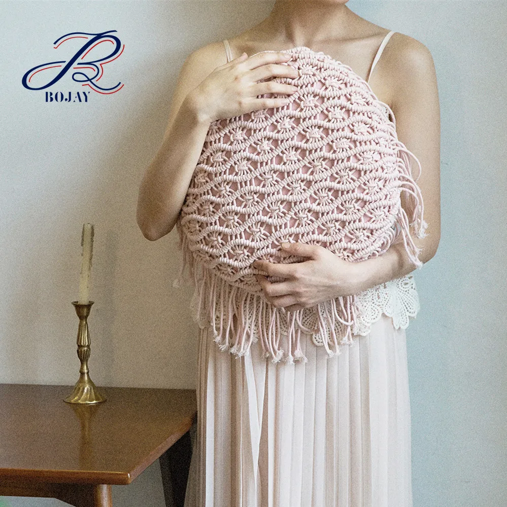 Solid Hand Knitting Lolita Crochet Throw Pillow Cover Cushions Macrame Trim Decoration Round Pillow Case Insert Included