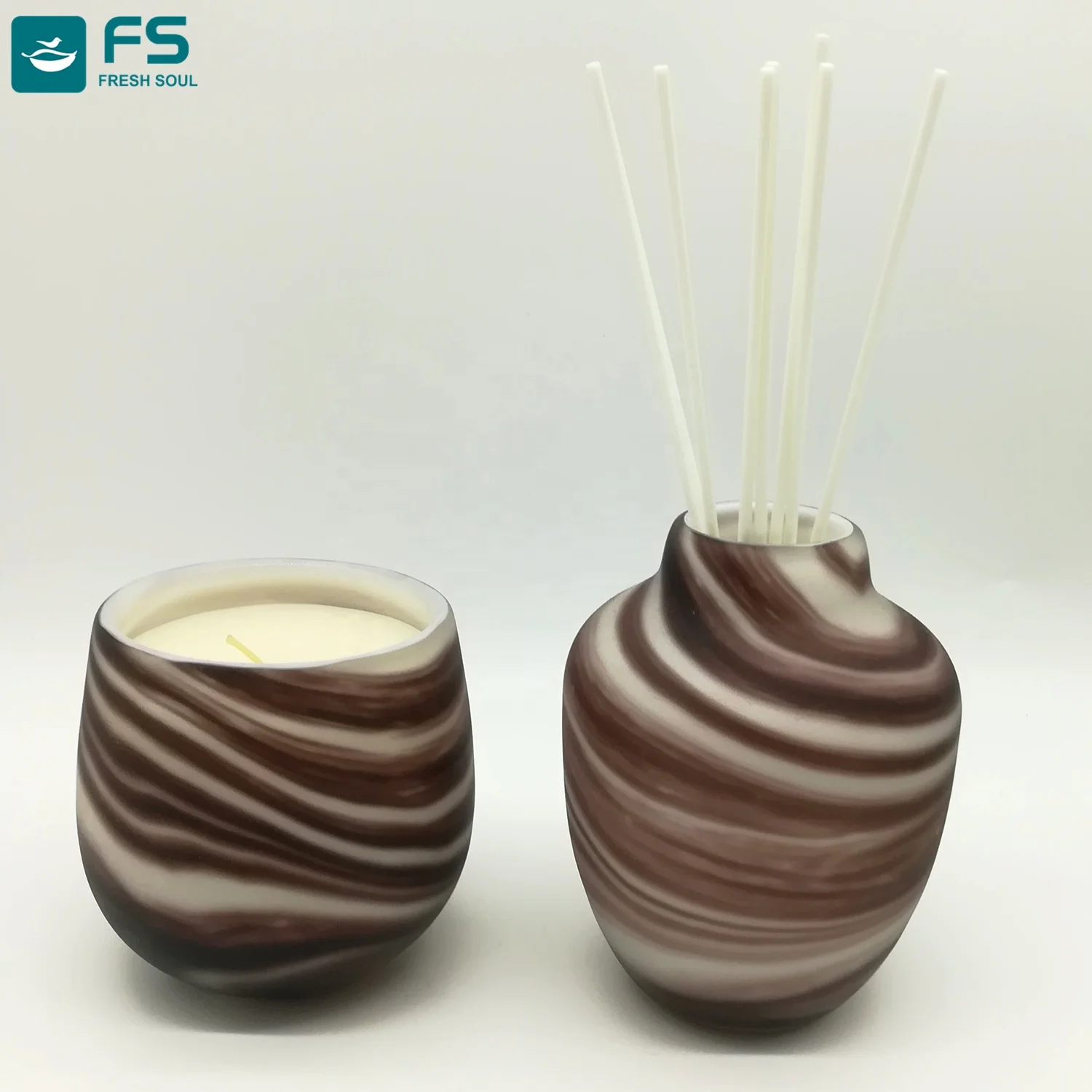 hand made Flow stripes Glass Vessels soy scented wax candle