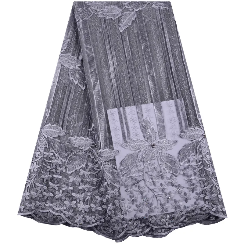 Sky Blue Nigerian Lace Fabric Dubai Embroidered French Tulle Lace Latest African Lace Fabric 2019 With Stones And Beaded 1430