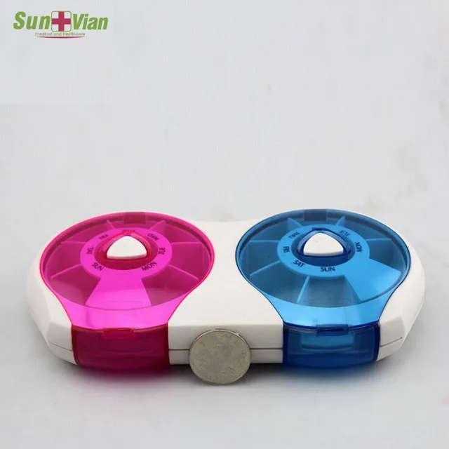 14 days Round Plastic weekly button Pill Box for AM/PM