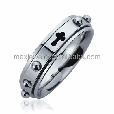 6MM Stainless Steel Wedding Band Ring Cross Engraved Rosary Spinner Praying Ring