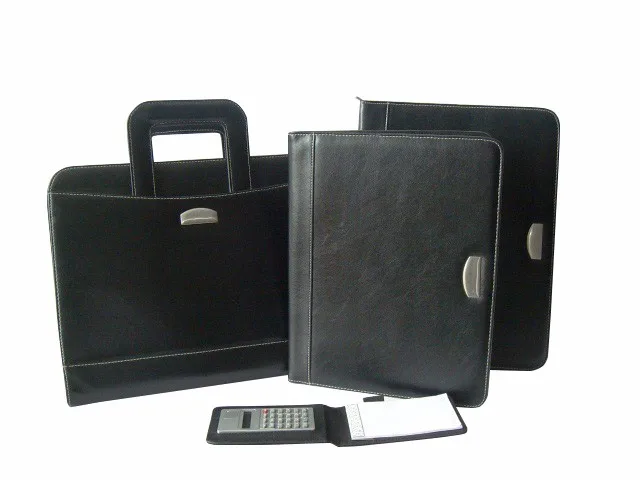 
Zipper Ring Binder PVC Leather Folder Document Bag Calculator 