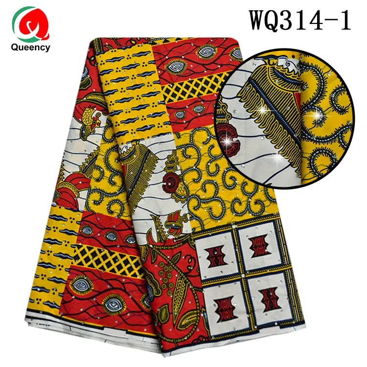 Queency  Wholesale Stone Wax Print Fabric Polyester African Ankara Bead String Printing Fabric