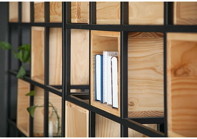 
Tall Cafe Shop Decoration Bookshelves Industrial Style Metal Frame And Wood Box Bookcase Large Black Wrought Iron Bookshelf 