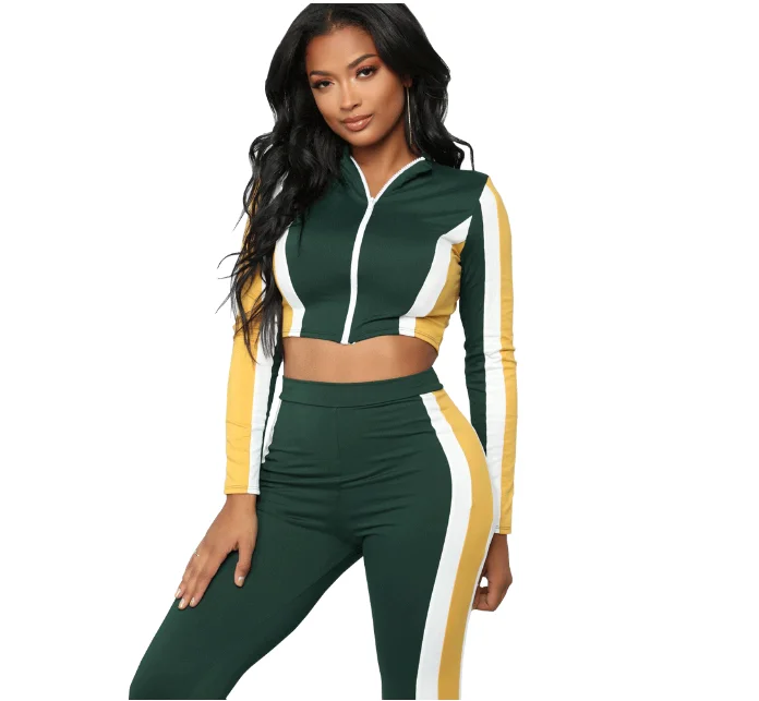 
Wholesale color block custom track suit women splice cotton training jogging wear 
