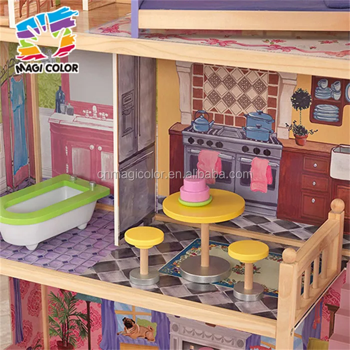 wholesale children luxurious and attractive wooden modern dollhouse new design kids toys gifts wooden modern dollhouse W06A223