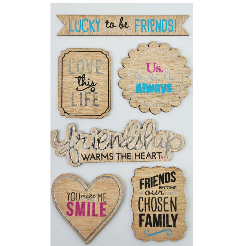6pcs hot gold and black printed lovely diy wooden embellishment stickers