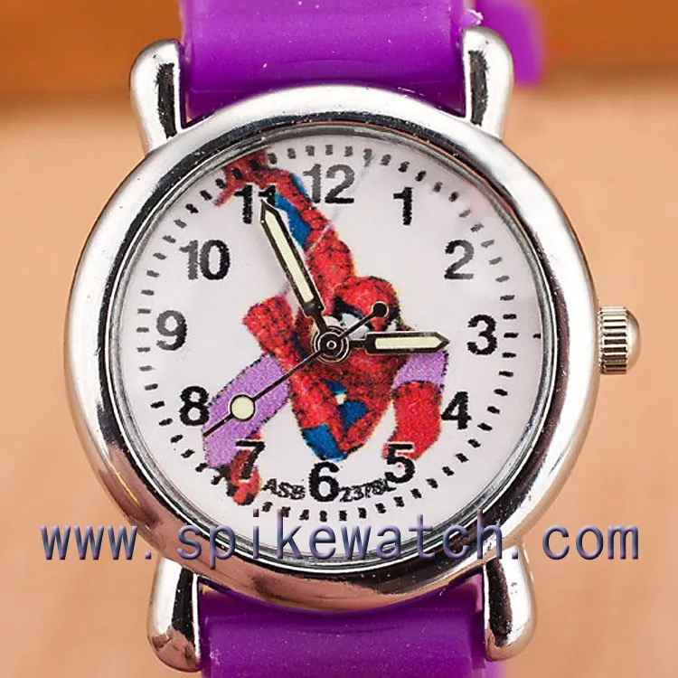 Cool spiderman pattern 3d rubber band customized kids cartoon silicone watch