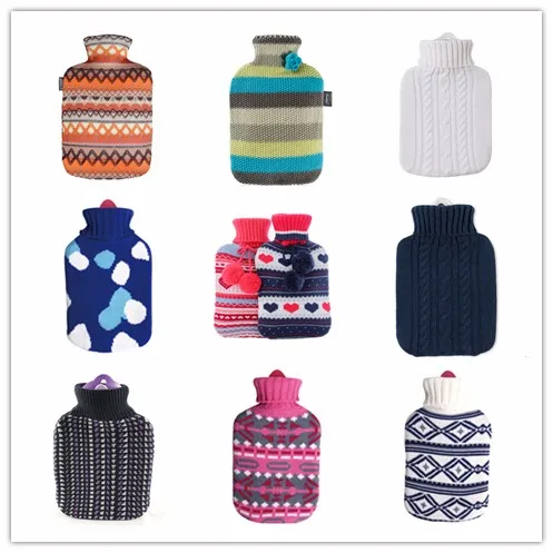 High Quality Classial Colorful Natural Rubber Hot Water Bag/hot water bottle with knitted cover/knitting cover