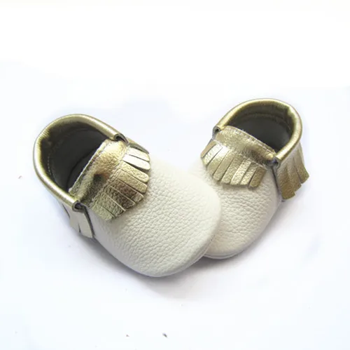 
Kinghoo white and gold bow moccasins baby fringed moccasins infant toddler kids leather moccasins 